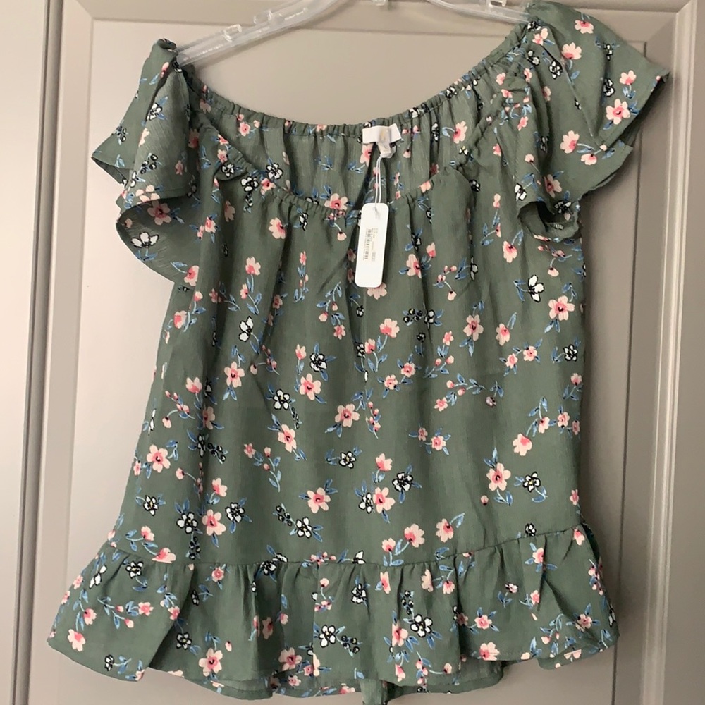 Off the shoulder ruffle olive top
